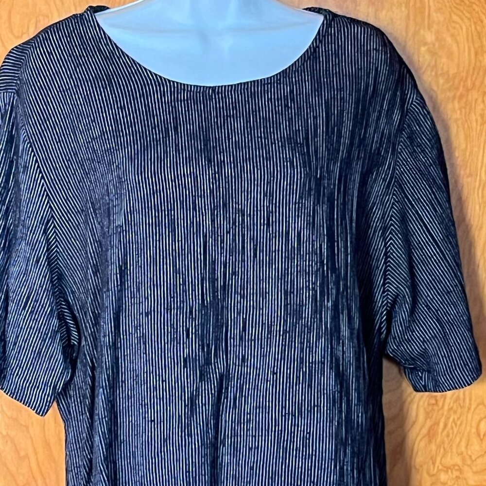 Pebble Rayon Women's black top with fine white  stripes - XL